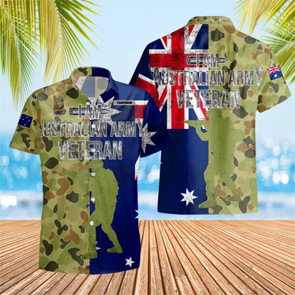 T-shirt Hawaïen personnalisé avec camouflage de soldat/vétéran australien avec nom et grade imprimé en 3D - 0604230007