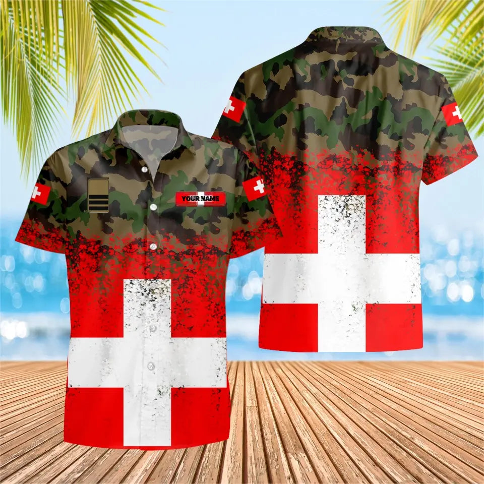 Personalized Swiss Solider/ Veteran Camo With Name And Rank Hawaii Shirt 3D Printed - 2703230001