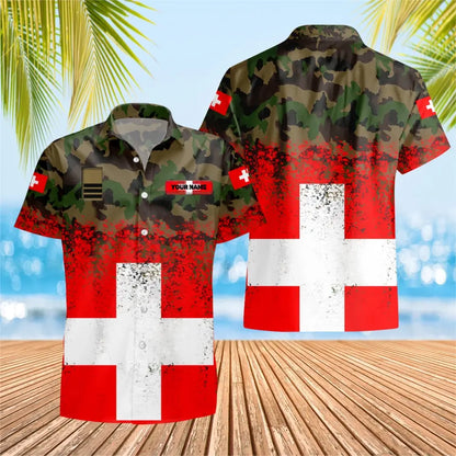 T-shirt Hawaï personnalisé avec camouflage soldat suisse/vétéran avec nom et grade imprimé en 3D - 2703230001