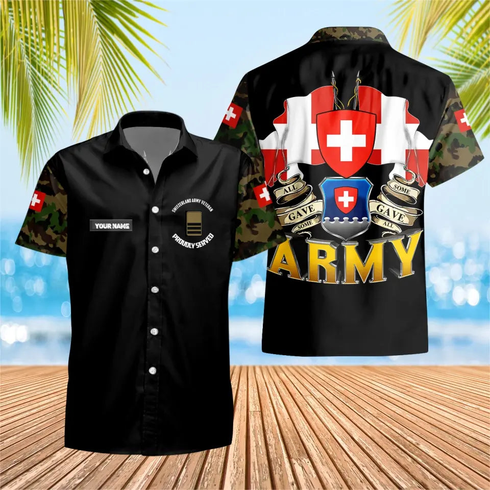 T-shirt Hawaï personnalisé avec camouflage soldat suisse/vétéran avec nom et grade imprimé en 3D - 2803230001