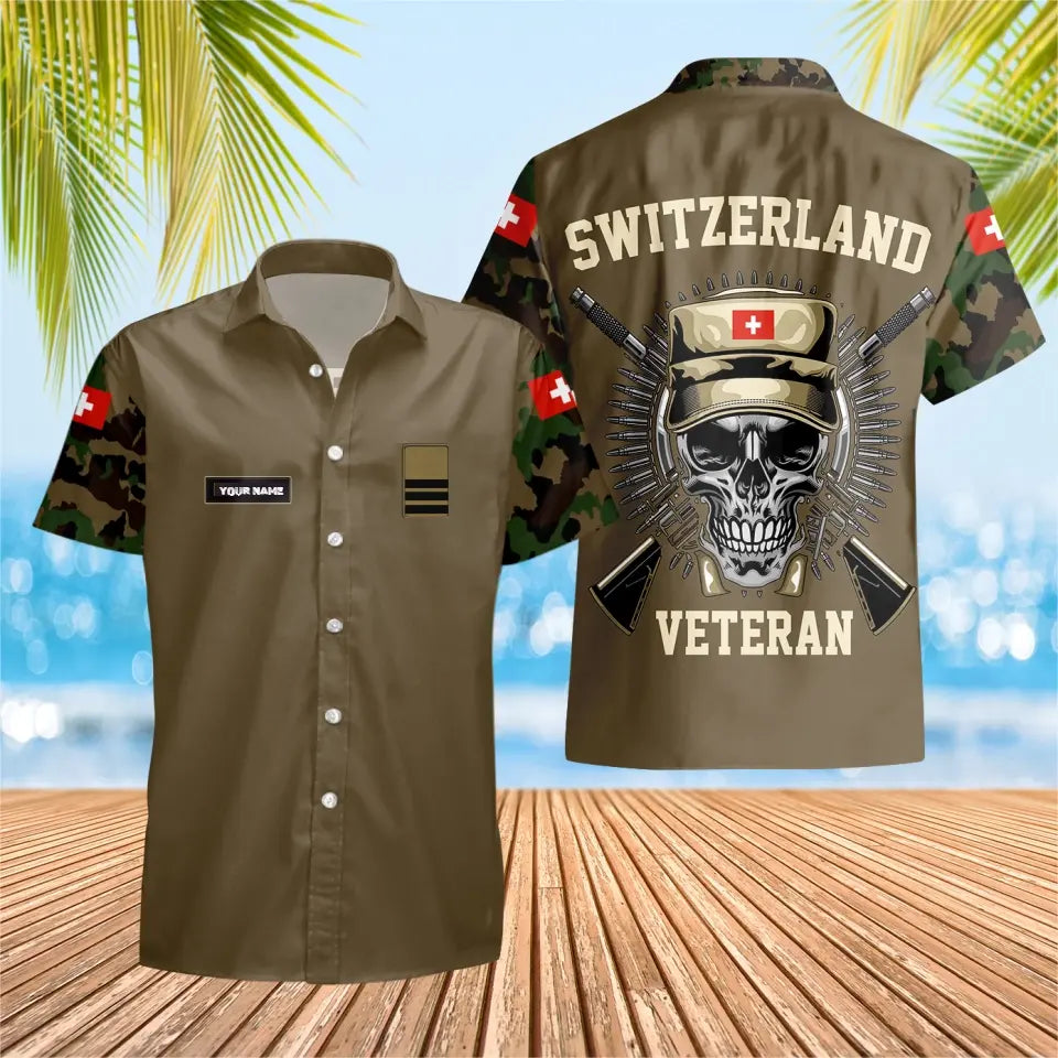 Personalisiertes Schweizer Soldat/Veteranen-Tarnhemd mit Namen und Rang, Hawaii-Hemd, 3D-Druck – 0501230001