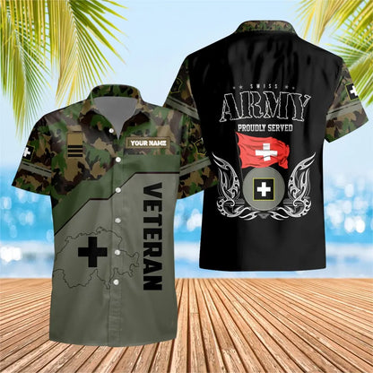 Personalized Swiss Solider/ Veteran Camo With Name And Rank Hawaii Shirt 3D Printed - 0501230003