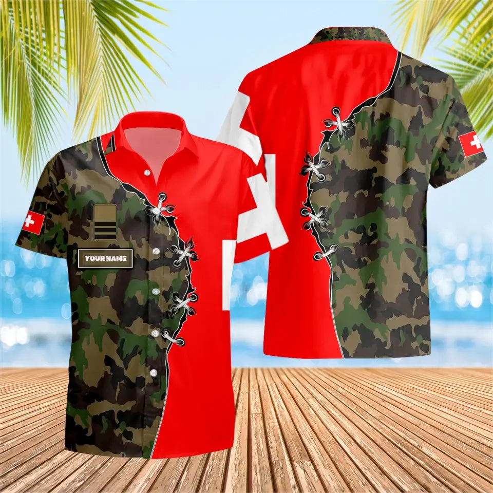 Personalisiertes Schweizer Soldat/Veteranen-Tarnhemd mit Namen und Rang, Hawaii-Hemd, 3D-Druck – 1701230001