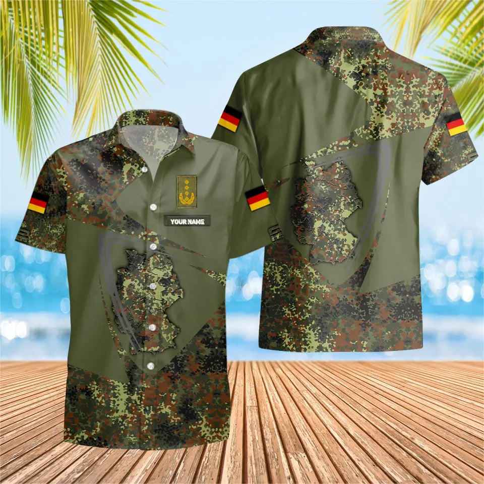 Personalisiertes deutsches Soldaten-/Veteranen-Tarnhemd mit Namen und Rang, Hawaii-Hemd, 3D-Druck – 0604230004