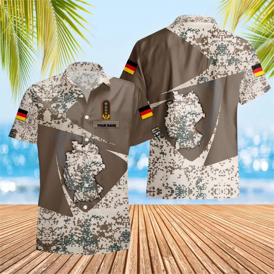 T-shirt Hawaïen personnalisé avec camouflage de soldat/vétéran allemand avec nom et grade imprimé en 3D - 0604230004