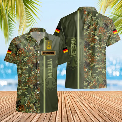 T-shirt Hawaïen personnalisé avec camouflage de soldat/vétéran allemand avec nom et grade imprimé en 3D - 0604230005