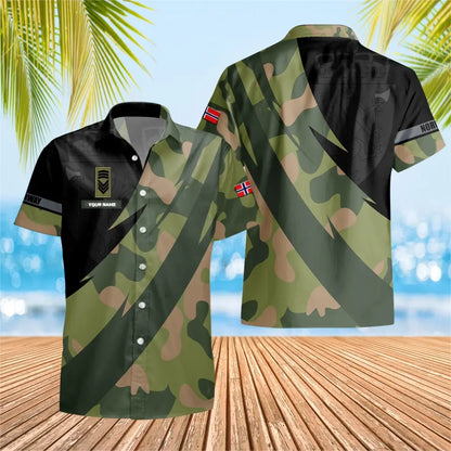 T-shirt Hawaï personnalisé avec camouflage de soldat/vétéran norvégien avec nom et grade imprimé en 3D - 3004230002