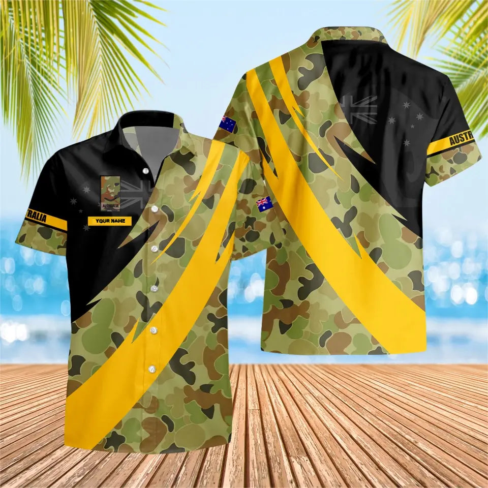 Personalisiertes australisches Soldaten-/Veteranen-Tarnhemd mit Namen und Rang, Hawaii-Hemd, 3D-Druck – 3004230002