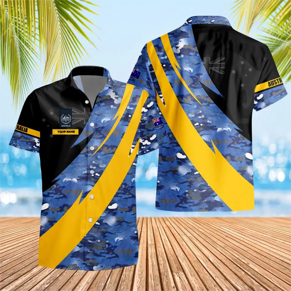 T-shirt Hawaïen personnalisé avec camouflage de soldat/vétéran australien avec nom et grade imprimé en 3D - 3004230002