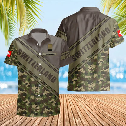 T-shirt Hawaï personnalisé avec camouflage soldat suisse/vétéran avec nom et grade imprimé en 3D - 3004230001