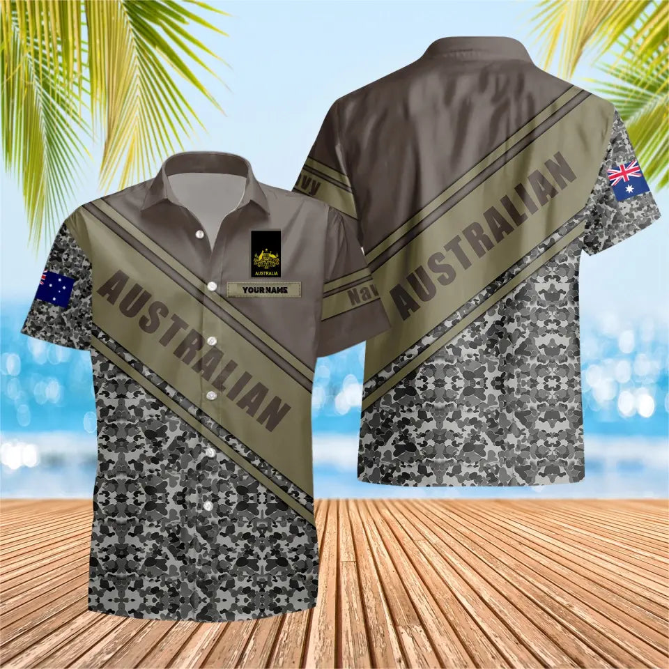 Personalisiertes australisches Soldaten-/Veteranen-Tarnhemd mit Namen und Rang, Hawaii-Hemd, 3D-Druck – 3004230001