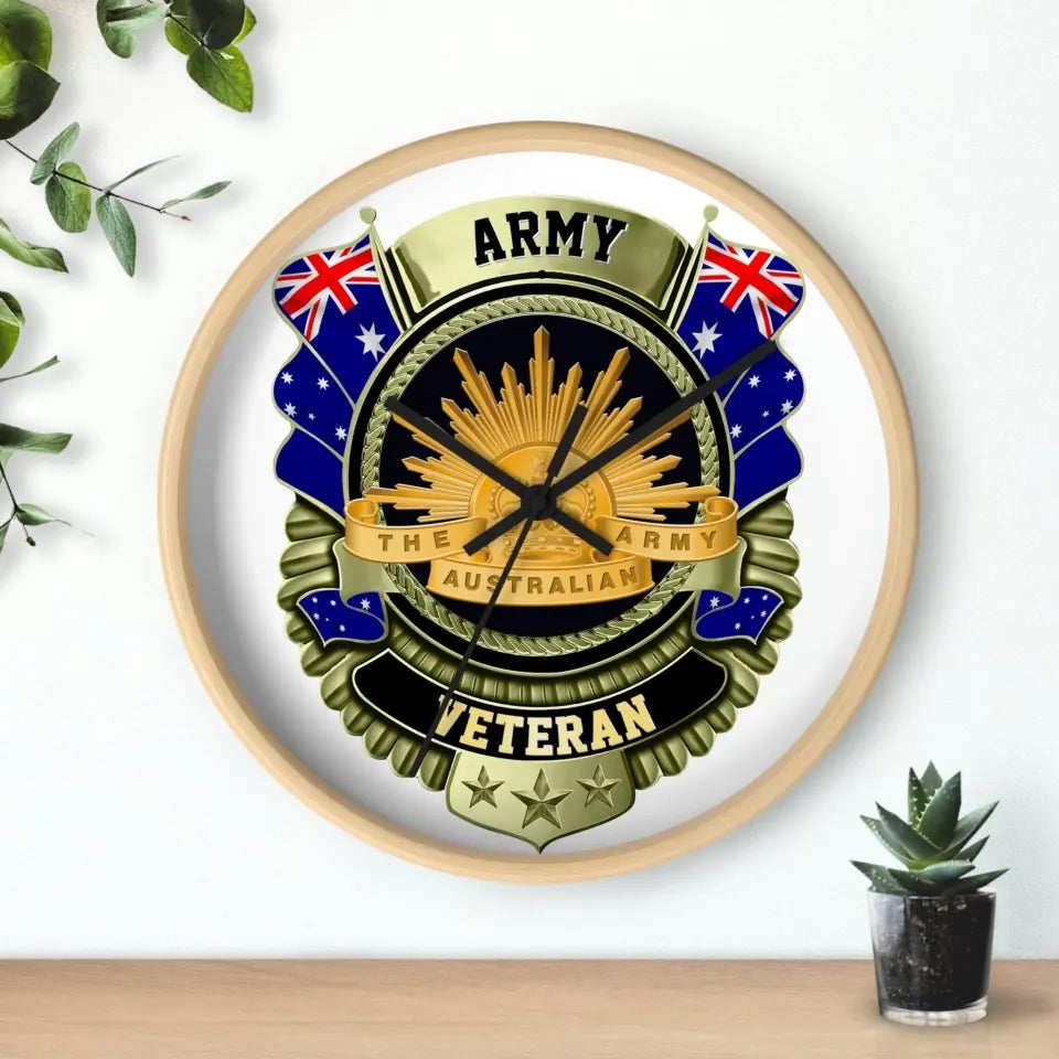 Horloge en bois personnalisée avec motif camouflage pour soldat/vétéran australien - 0102240008