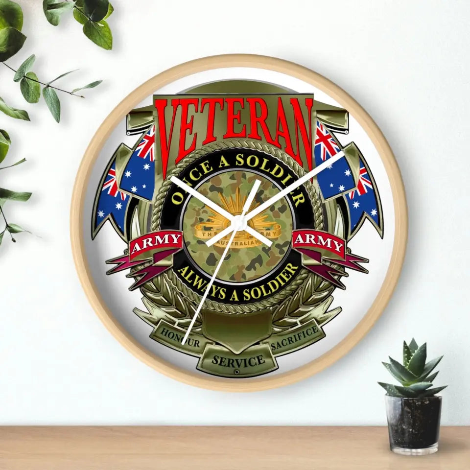 Personalisierter Rang australischer Soldat/Veteranen Camouflage Holzuhr - 0102240014