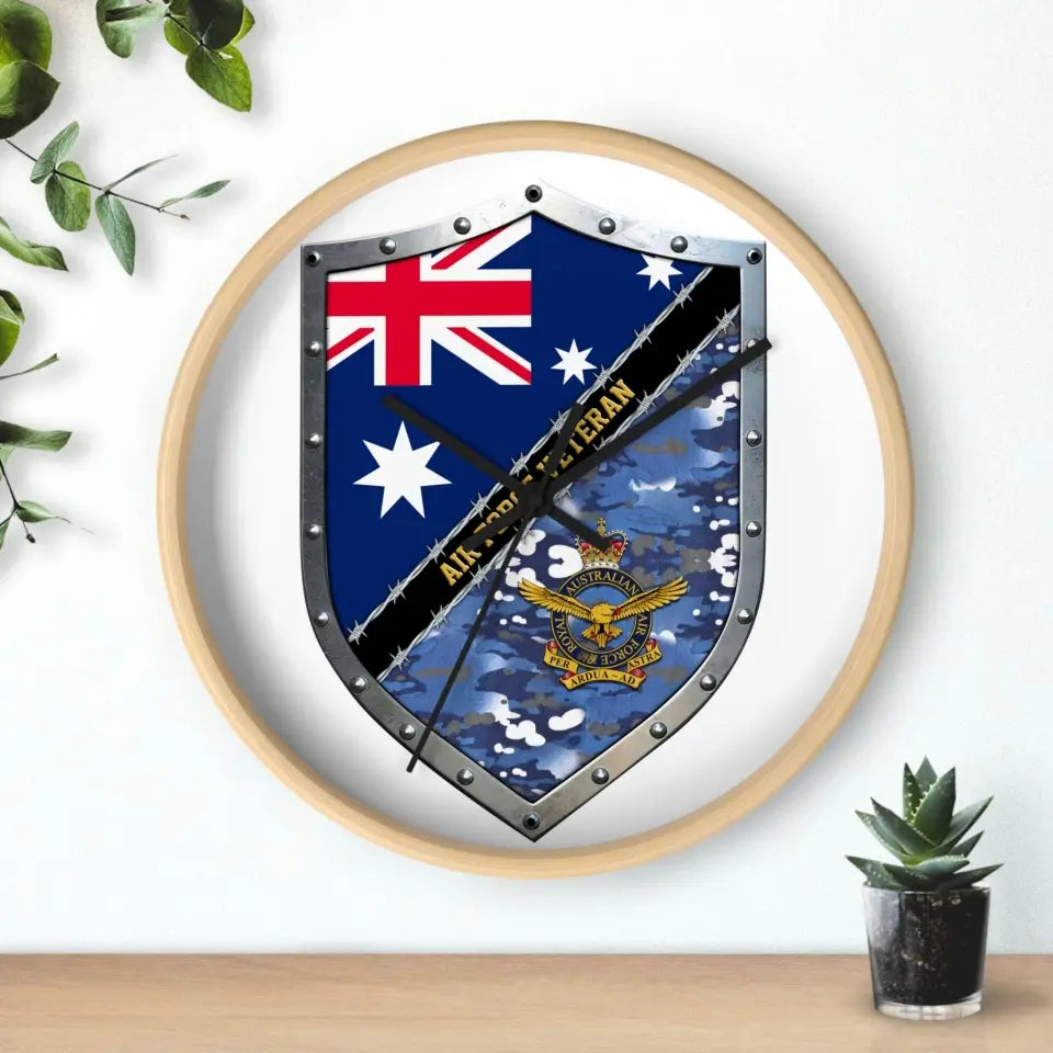 Horloge en bois personnalisée avec motif camouflage pour soldat/vétéran australien - 0102240015