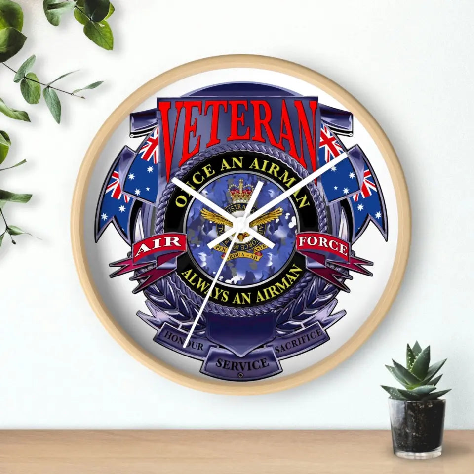 Horloge en bois personnalisée avec motif camouflage pour soldat/vétéran australien - 0102240014