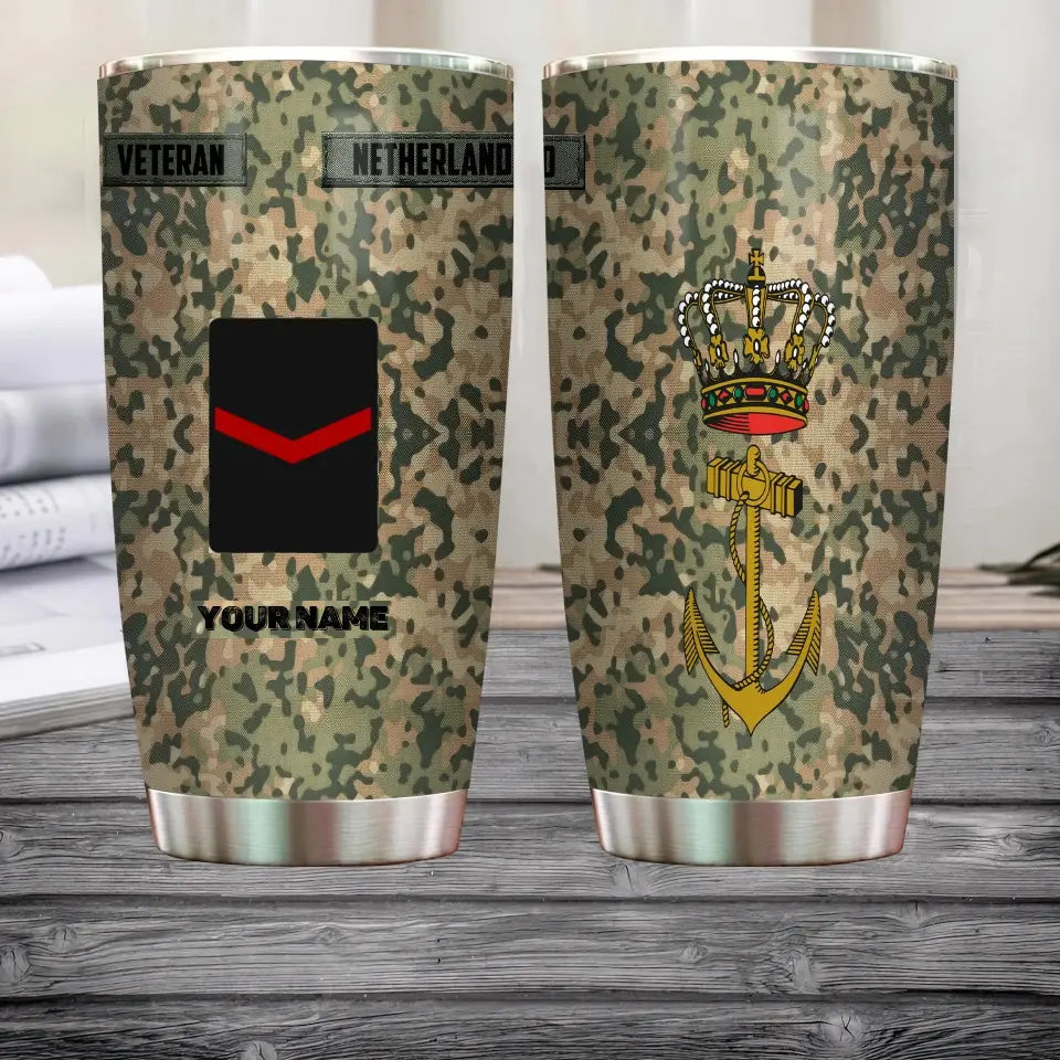 Verre à vin personnalisé avec motif camouflage pour vétéran/soldat néerlandais avec rang et nom - 3004230002