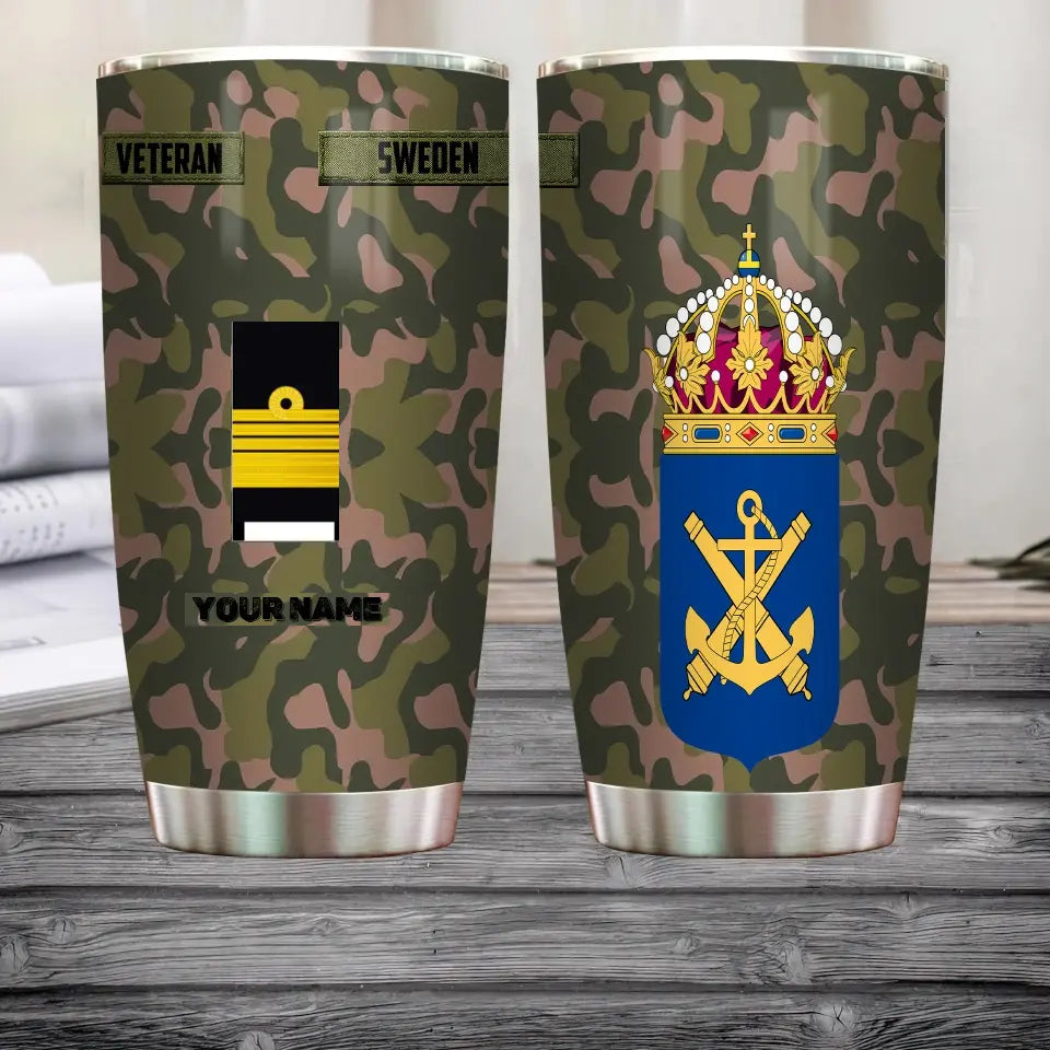 Verre à vin personnalisé avec motif camouflage, vétéran/soldat suédois, avec rang et nom, imprimé sur toute la surface - 3004230002