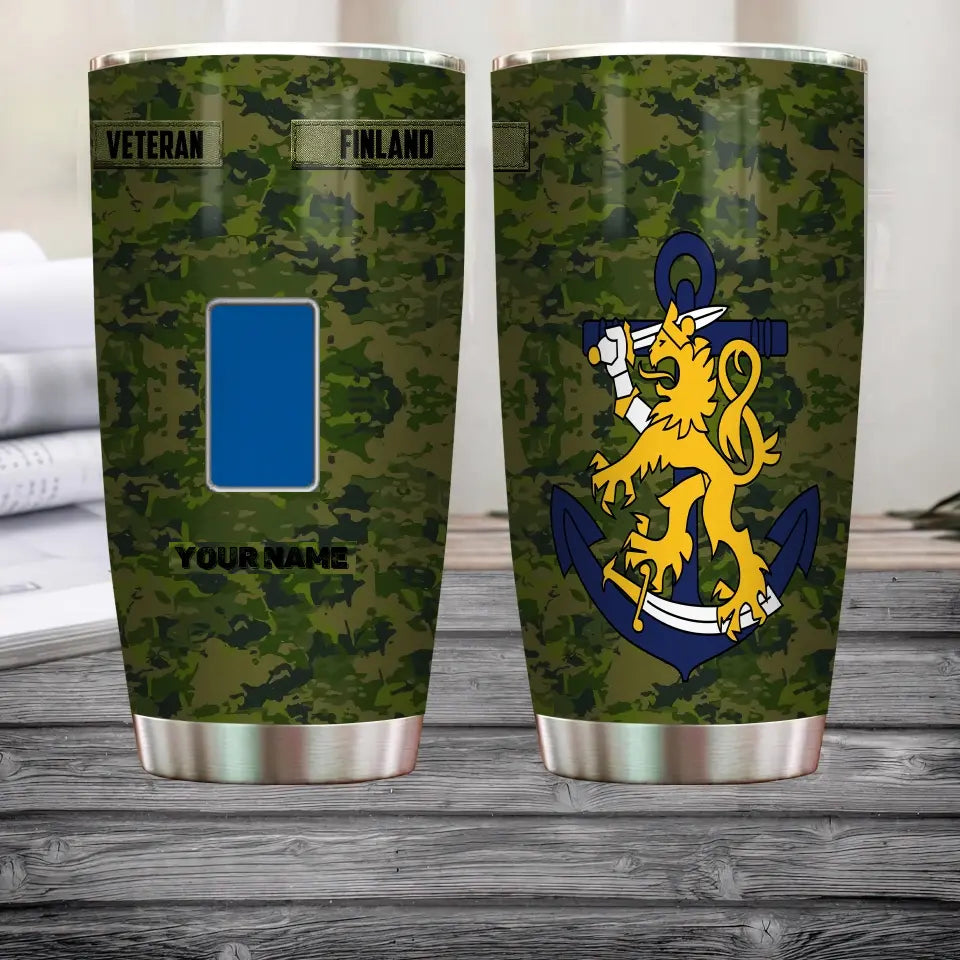 Personalisierter finnischer Veteran/Soldat mit Rang und Namen, Camouflage-Becher, komplett bedruckt – 3004230002