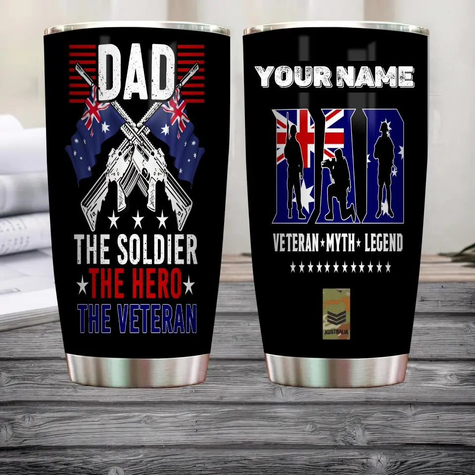 Personalisierter australischer Veteran/Soldat mit Rang und Namen, Camouflage-Becher, komplett bedruckt 0302240021