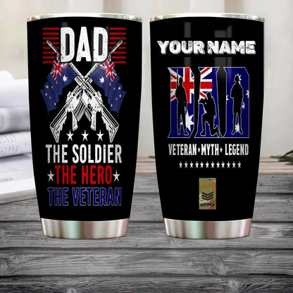 Personalisierter australischer Veteran/Soldat mit Rang und Namen, Camouflage-Becher, komplett bedruckt 0302240021