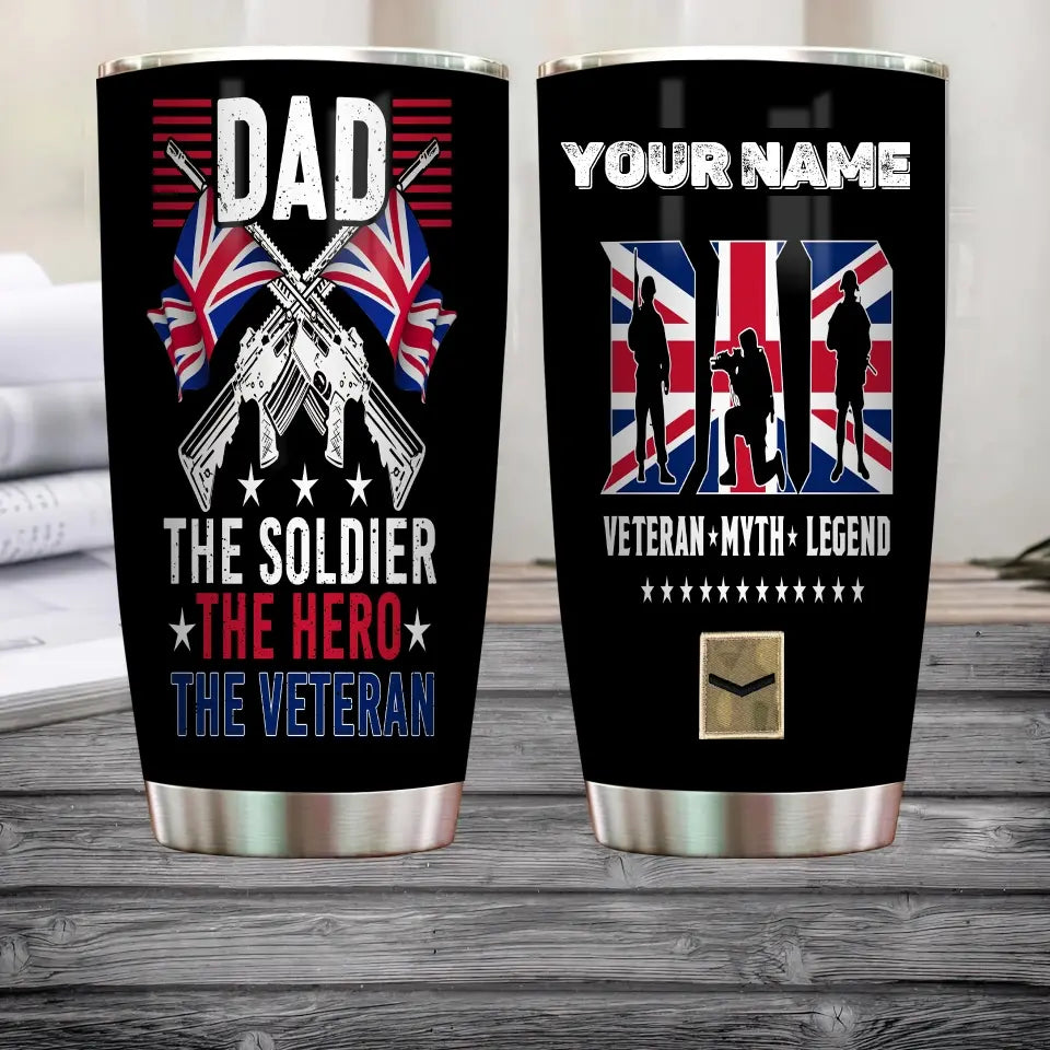 Personalisierter britischer Veteran/Soldat mit Rang und Namen, Camouflage-Becher, komplett bedruckt, 0202240020