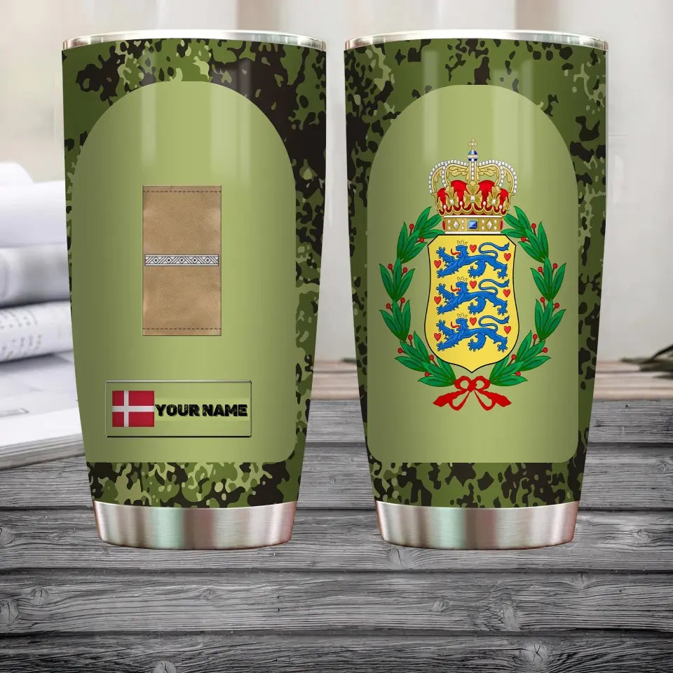 Personalisierter dänischer Veteran/Soldat mit Rang und Namen, Camouflage-Becher, komplett bedruckt – 3004230003