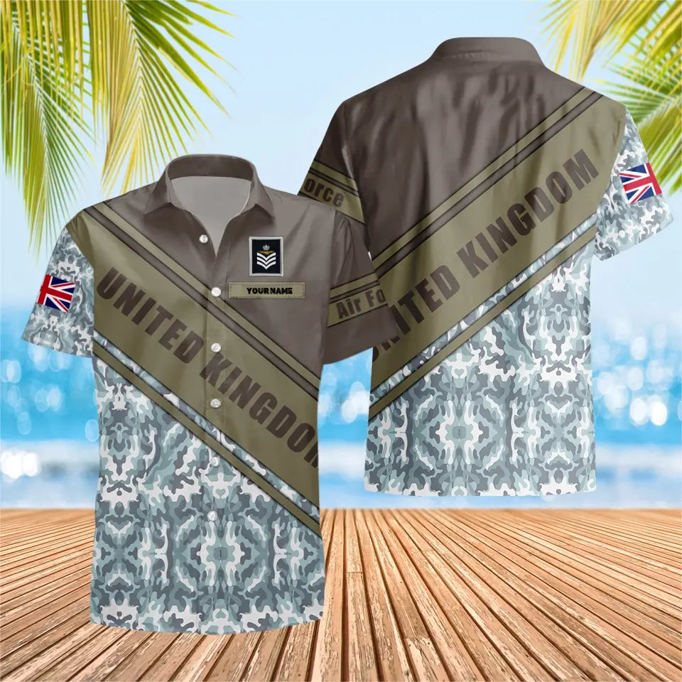 T-shirt Hawaïen personnalisé avec camouflage soldat/vétéran britannique avec nom et grade imprimé en 3D - 3004230001