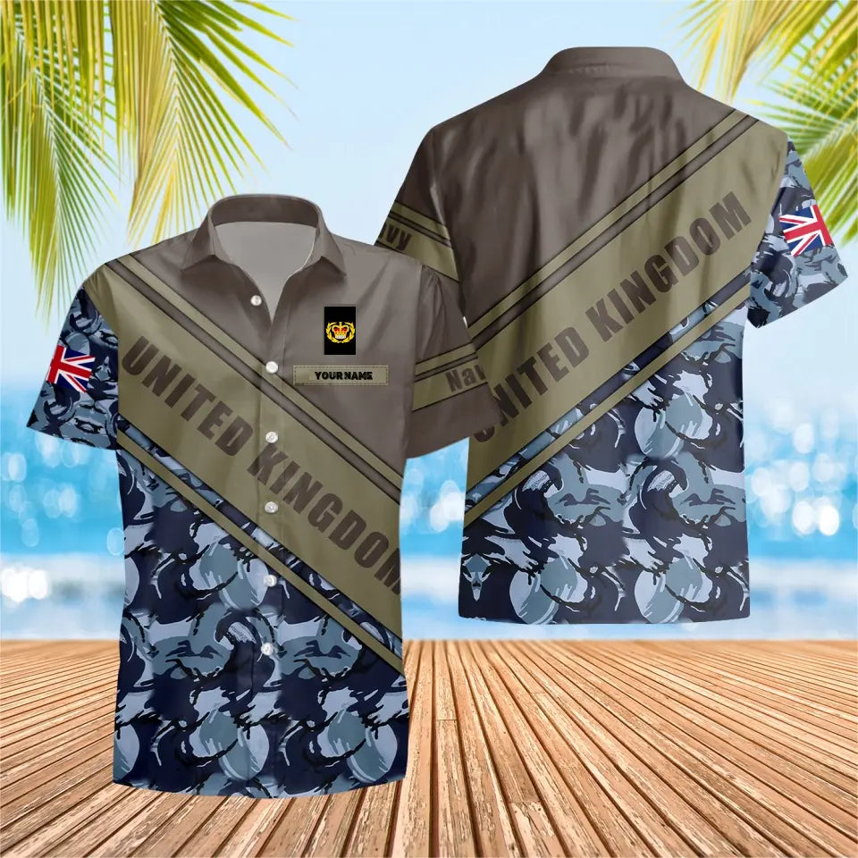 Personalisiertes Hawaiihemd für britische Soldaten/Veteranen im Camouflage-Muster mit Namen und Rang, 3D-Druck – 3004230001