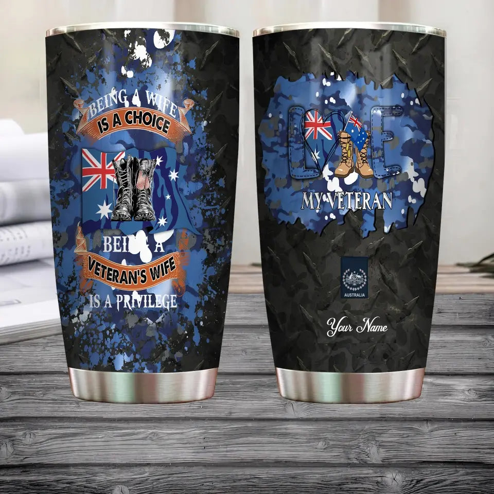 Personalisierter australischer Veteran/Soldat mit Rang und Namen, Camouflage-Becher, komplett bedruckt 0302240020