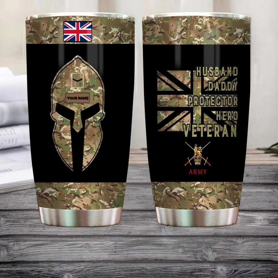 Personalisierter britischer Veteran/Soldat mit Rang und Namen, Camouflage-Becher, komplett bedruckt, 0202240001