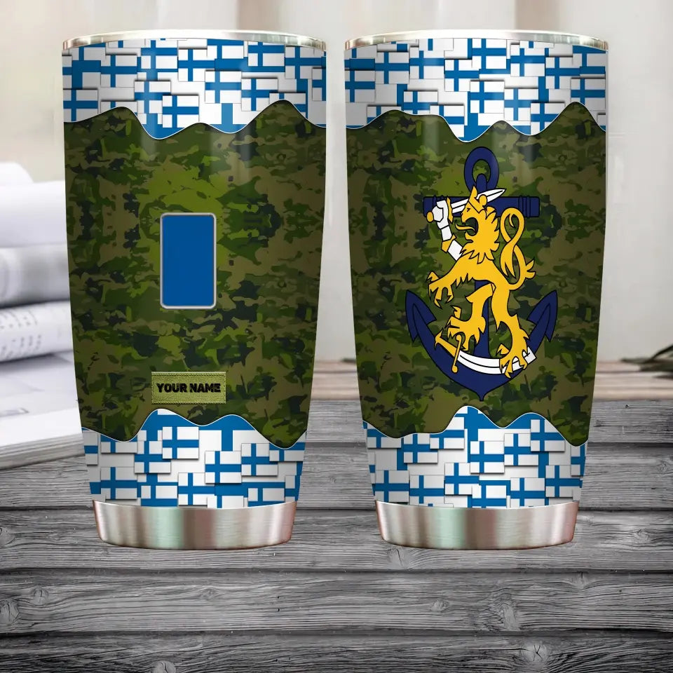 Personalisierter finnischer Veteran/Soldat mit Rang und Namen, Camouflage-Becher, komplett bedruckt – 3004230004