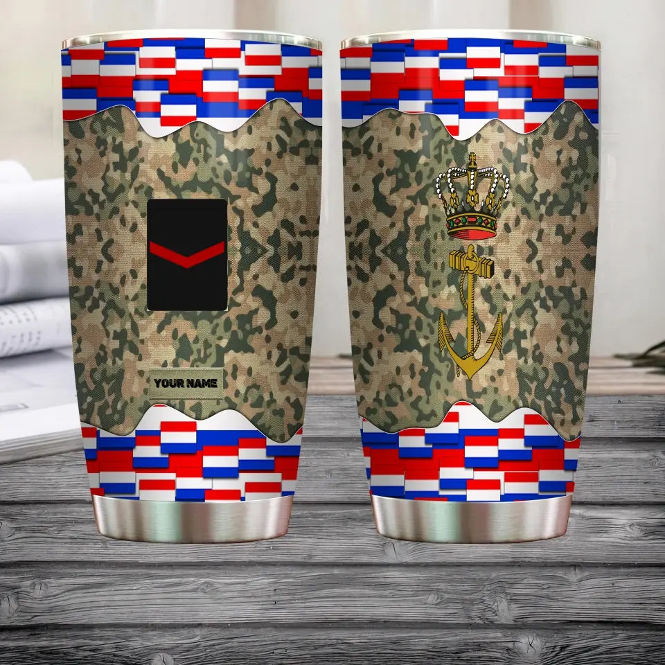 Personalisierter niederländischer Veteran/Soldat mit Rang und Namen, Camouflage-Becher, komplett bedruckt – 3004230004