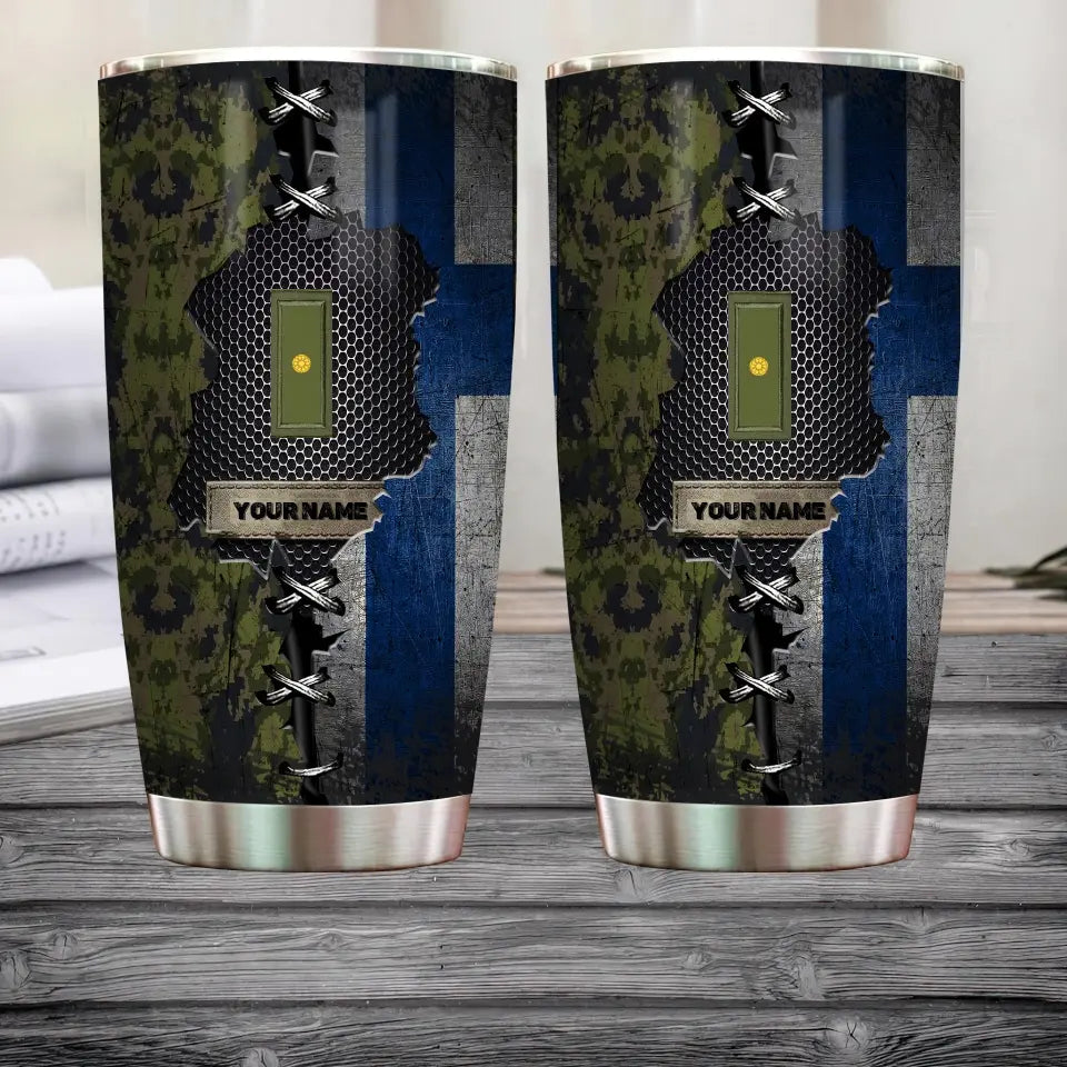 Verre à vin personnalisé avec motif camouflage pour vétéran/soldat finlandais, avec rang et nom, imprimé sur toute la surface - 0805230003