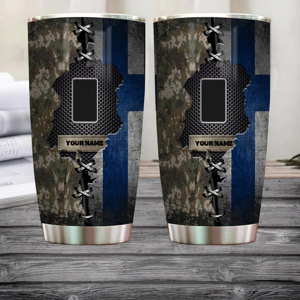 Verre à vin personnalisé avec motif camouflage pour vétéran/soldat finlandais, avec rang et nom, imprimé sur toute la surface - 0805230003