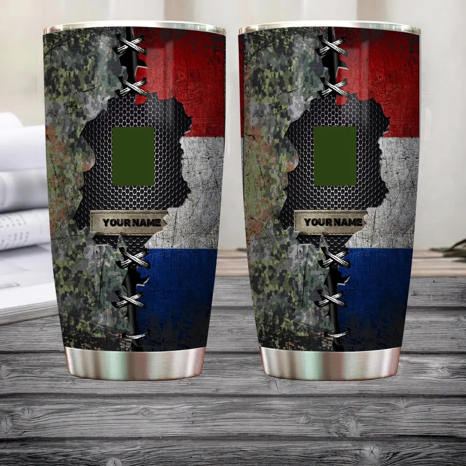 Verre à vin personnalisé avec motif camouflage pour vétéran/soldat néerlandais avec rang et nom - 0805230003