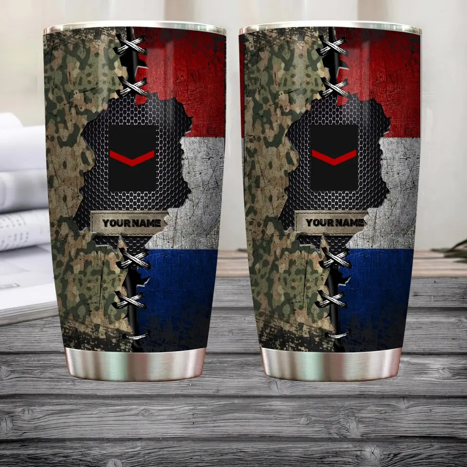 Verre à vin personnalisé avec motif camouflage pour vétéran/soldat néerlandais avec rang et nom - 0805230003