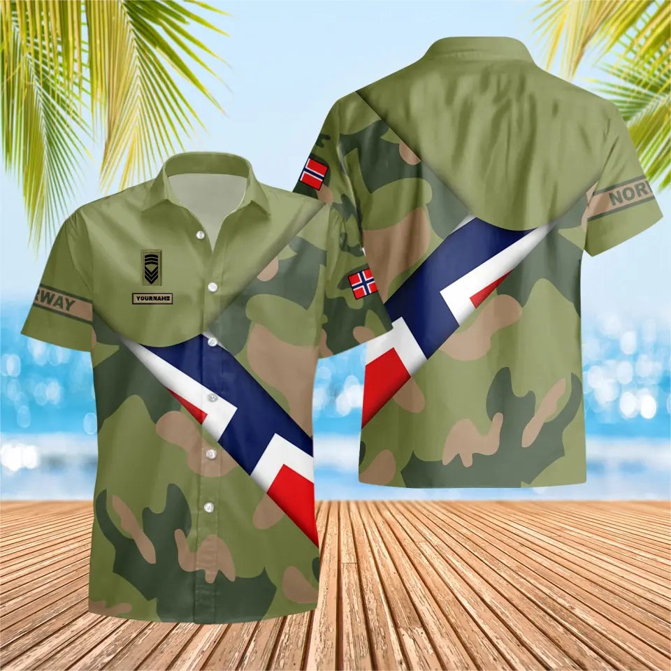 Personalisiertes norwegisches Soldat-/Veteranen-Tarnhemd mit Namen und Rang, Hawaii-Hemd, 3D-Druck – 0905230003