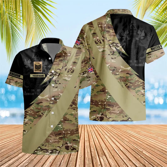 T-shirt Hawaïen personnalisé avec camouflage soldat/vétéran britannique avec nom et grade imprimé en 3D - 3004230002