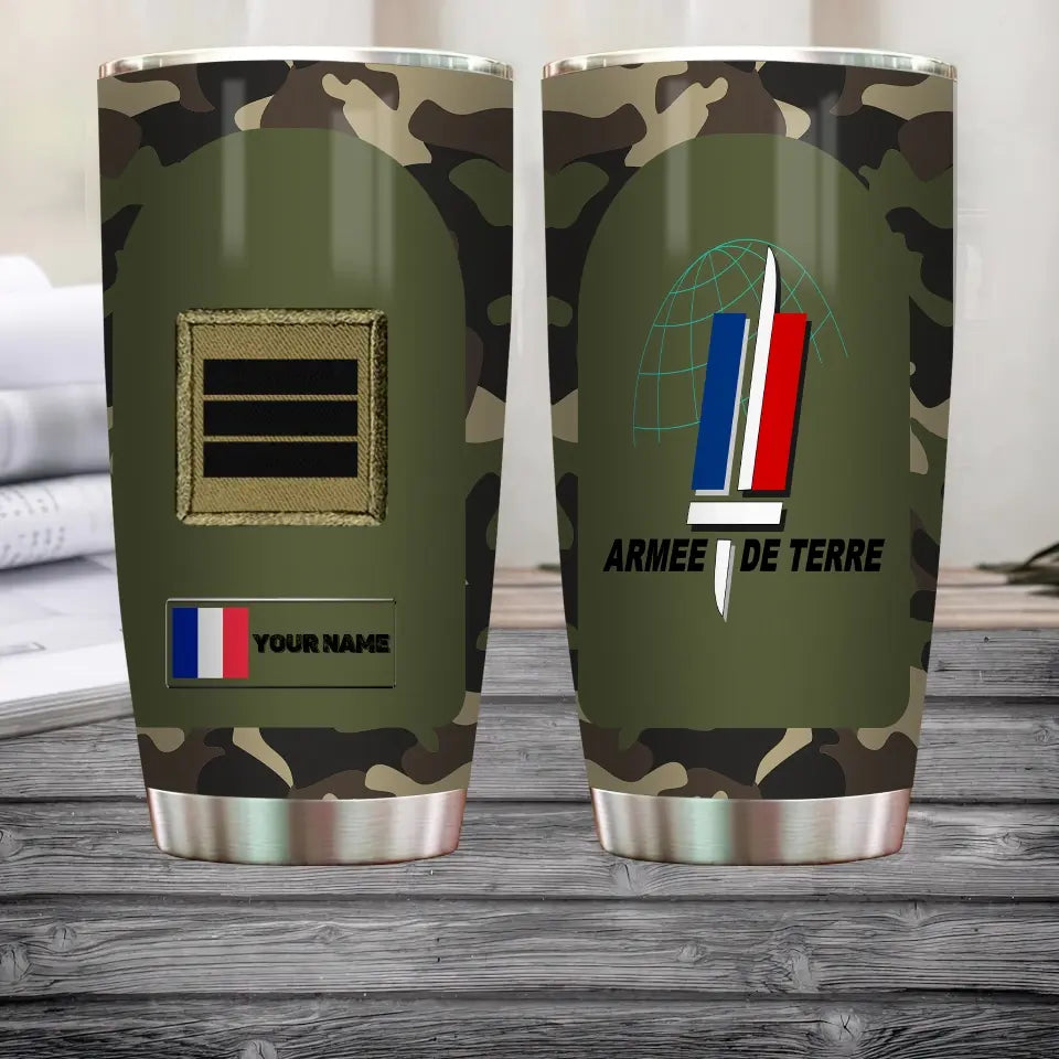 Verre personnalisé avec motif camouflage pour vétéran/soldat français avec rang et nom - 2605230001 - D04