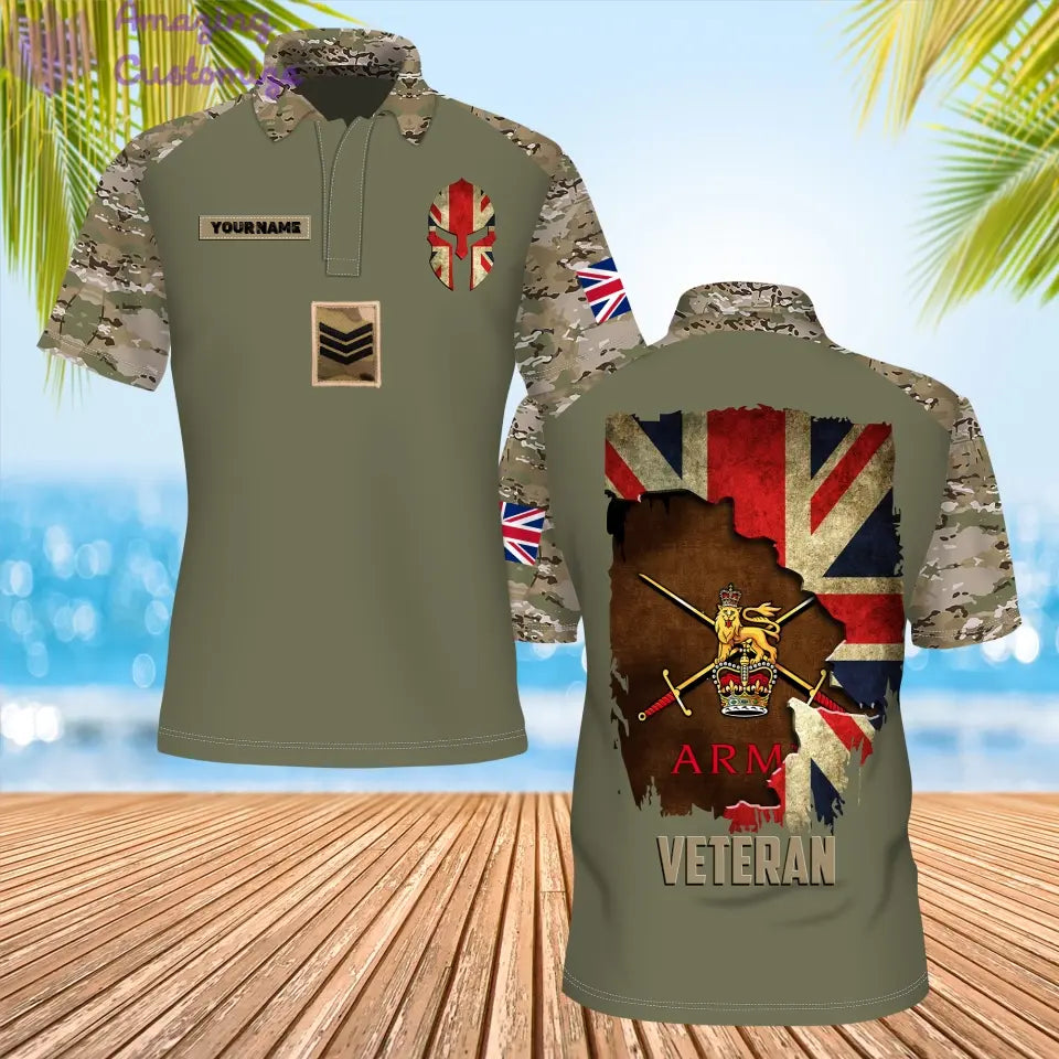 Personalized United Kingdom Soldier/ Veteran Camo With Name And Rank POLO 3D Printed - 0206230002