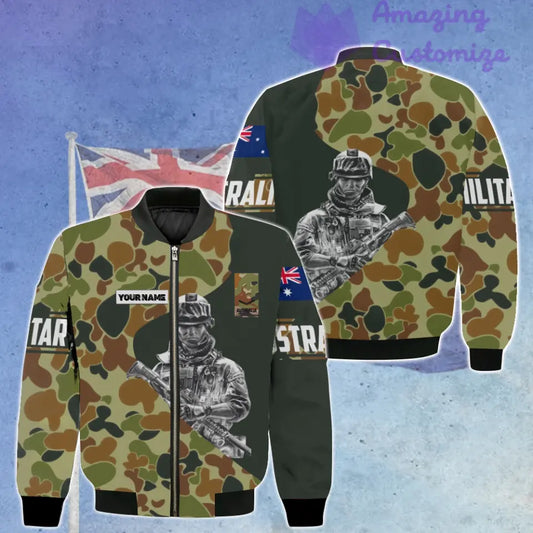 Personalisierte Bomberjacke mit Camouflage-Muster für australische Soldaten/Veteranen mit Namen und Rang, 3D-Druck – 3005230003