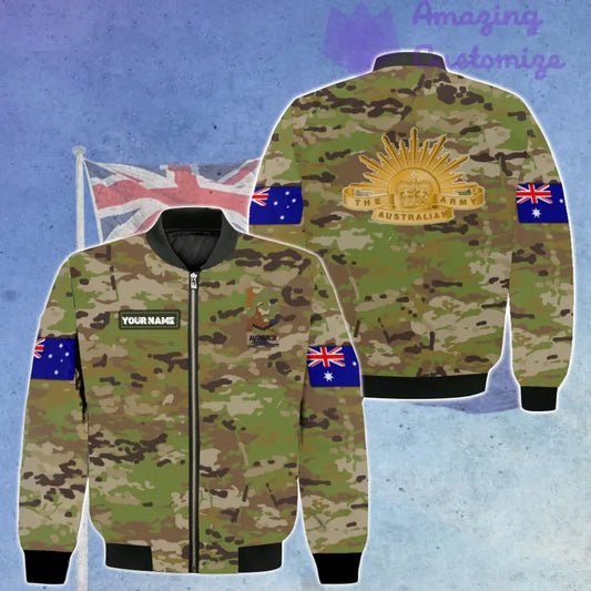 Personalisierte Bomberjacke mit Camouflage-Muster für australische Soldaten/Veteranen mit Namen und Rang, 3D-Druck – 3005230004