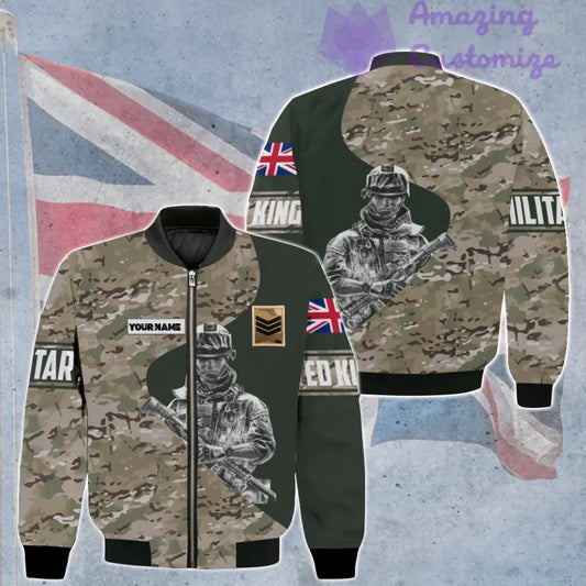 Personalisierte Bomberjacke mit Camouflage-Muster für britische Soldaten/Veteranen mit Namen und Rang, 3D-Druck – 0606230001