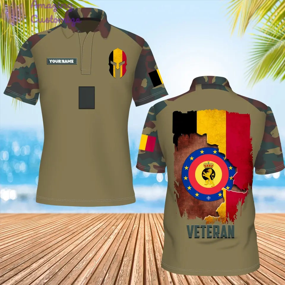 Personalisierter belgischer Soldat/Veteranen-Tarnanzug mit Namen und Rang, POLO 3D-Druck – 1306230001