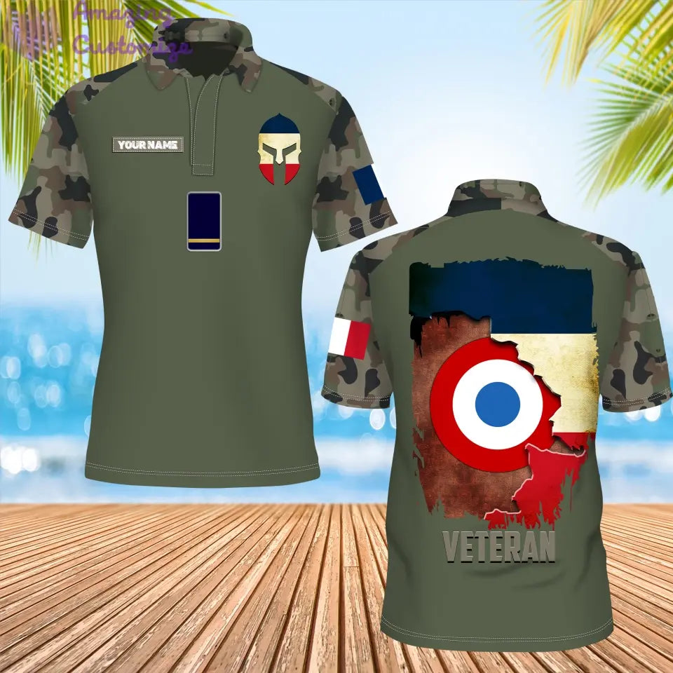 Polo camouflage personnalisé soldat/vétéran de la France avec nom et grade imprimé en 3D - 1306230001