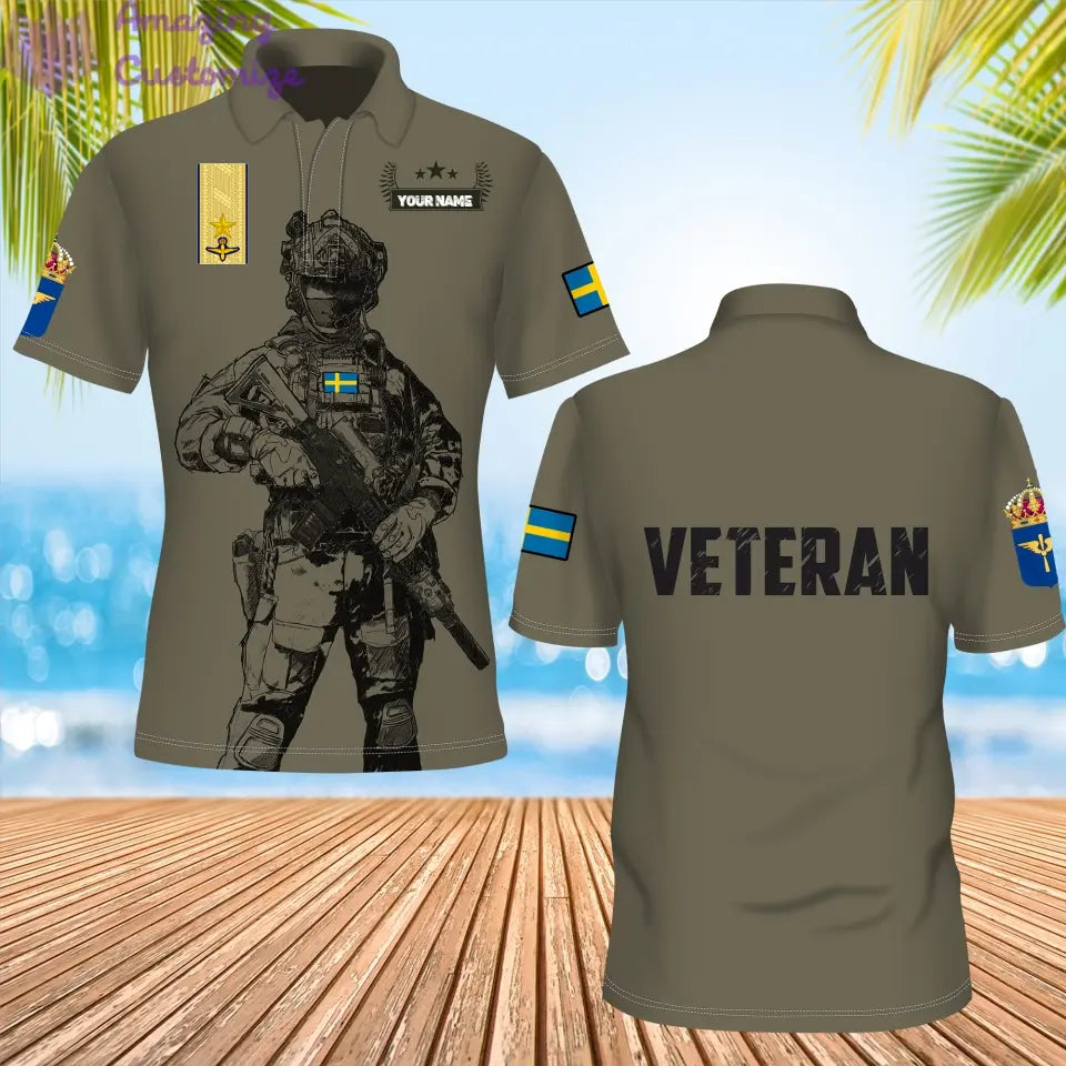 Personalized Sweden Soldier/ Veteran Camo With Name And Rank POLO 3D Printed- 1306230002