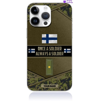 Étui de téléphone personnalisé pour soldat/vétéran finlandais avec rang et nom imprimés - 2506230001