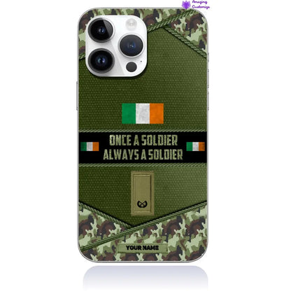 Étui de téléphone personnalisé pour soldat/vétéran irlandais avec rang et nom imprimés - 2506230001