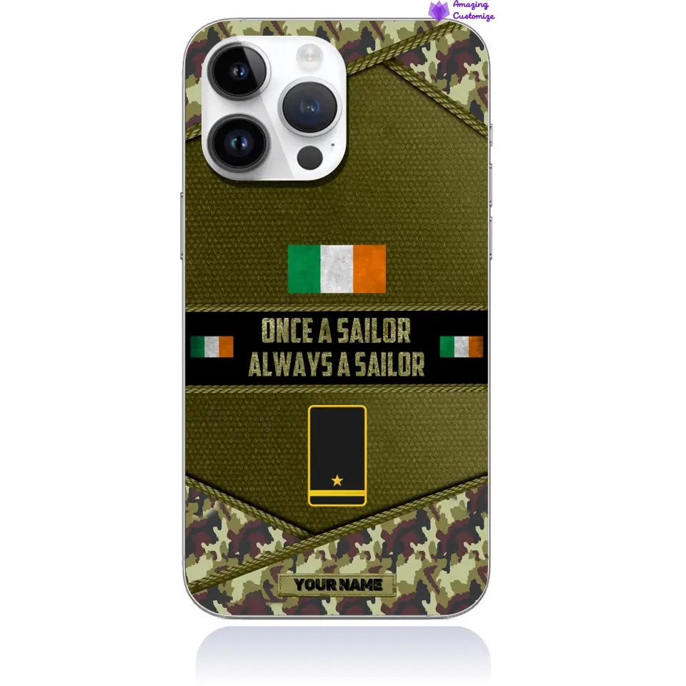 Étui de téléphone personnalisé pour soldat/vétéran irlandais avec rang et nom imprimés - 2506230001