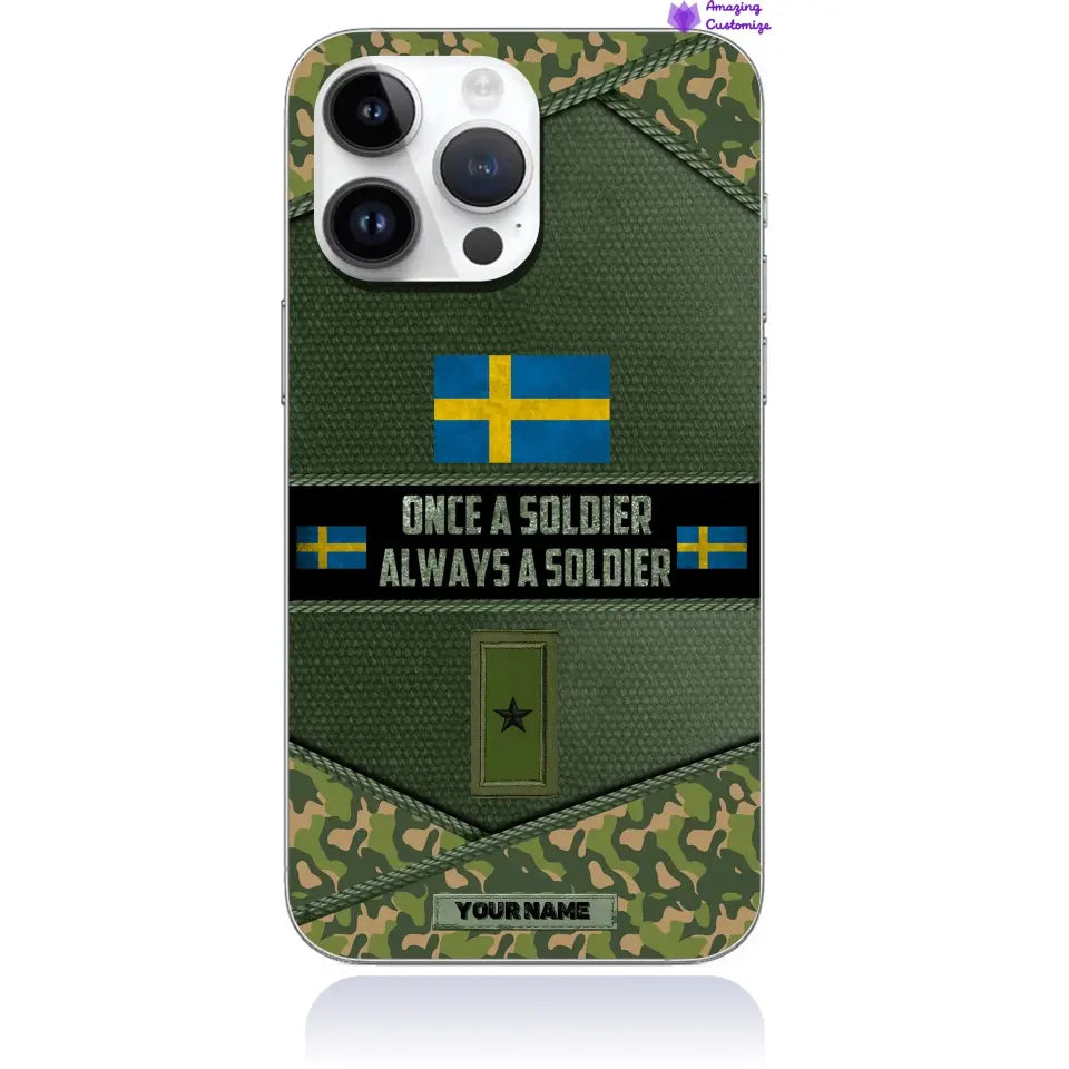 Personalisierte Handyhülle mit Aufdruck „Schweden-Soldat/Veteran“ mit Rang und Namen – 2506230001